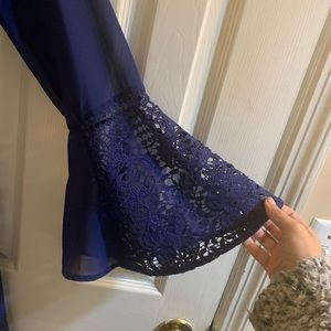 Navy blue dress with flare lace sleeves